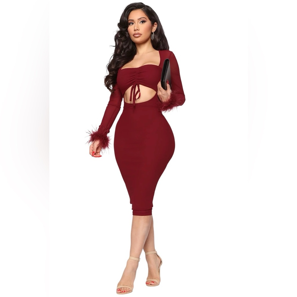 Fashion Nova “ take my autograph” Burgundy Midi Dress